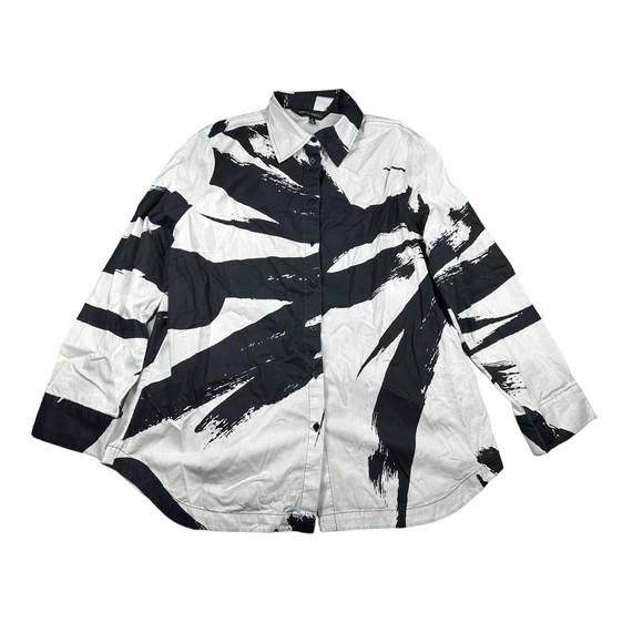 Ming Wang White‎ Black And White Button Down Shirt Blouse Abstract Medium - Picture 1 of 10